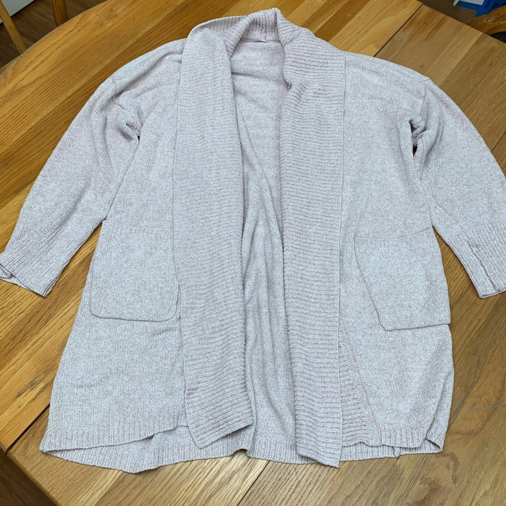 Natori Womens XL Pink Chenille Knit Open Front Shawl Collar Cardigan Sweater